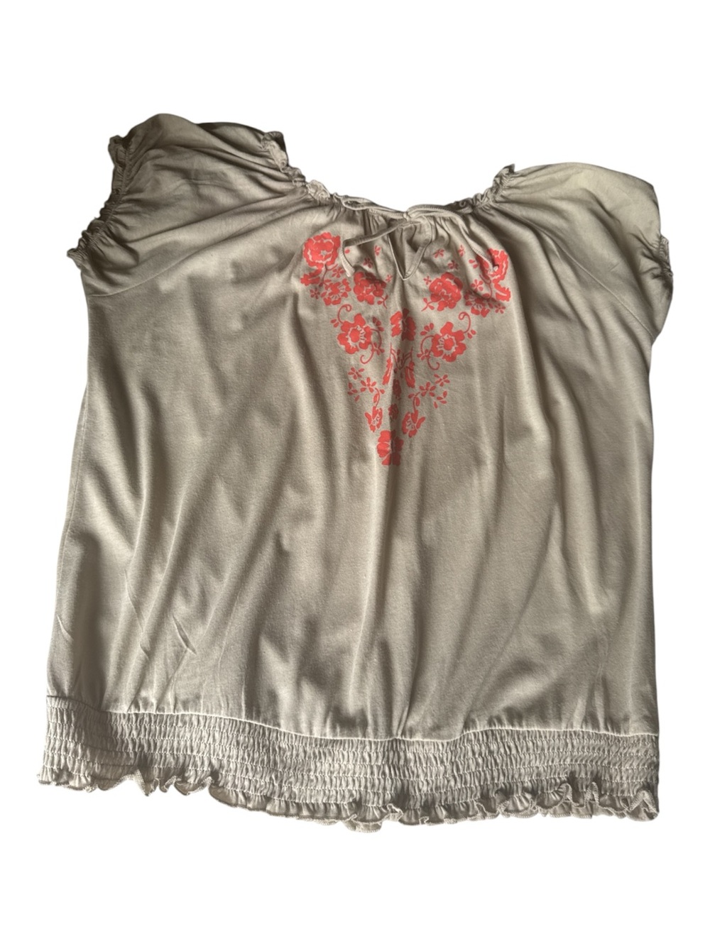 Mix & Co Women's Cream Short Sleeve Top with Coral Floral Print size 2X
